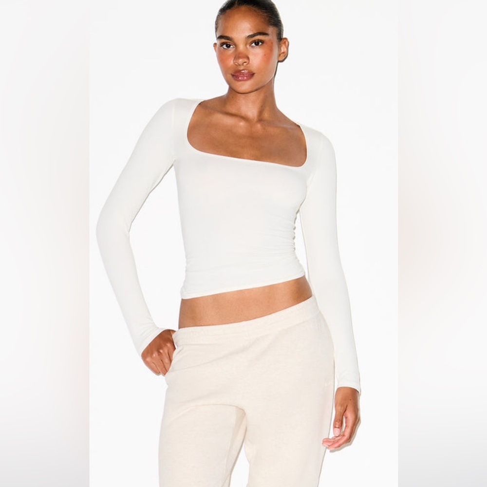 Skims Cotton Jersey Scoop Neck Long Sleeve Tee